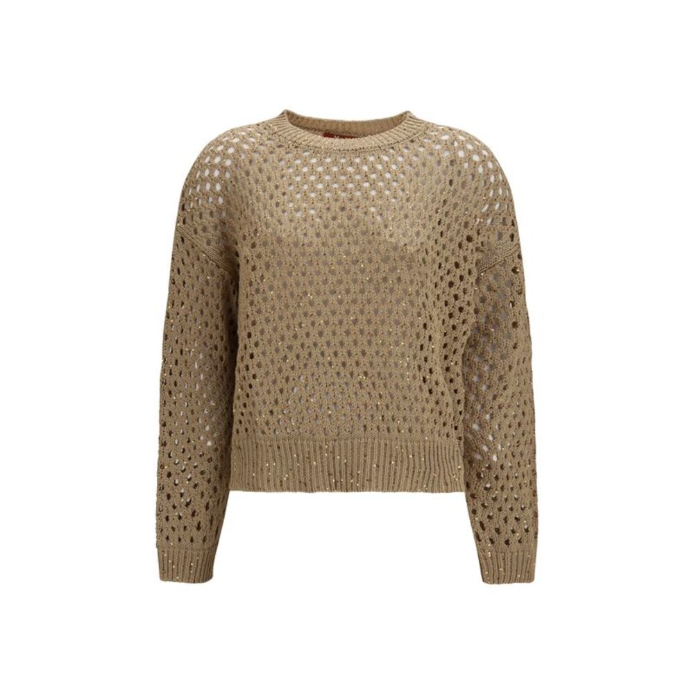 Max Mara Studio Women Open Knit Cotton Sweater With Sequins